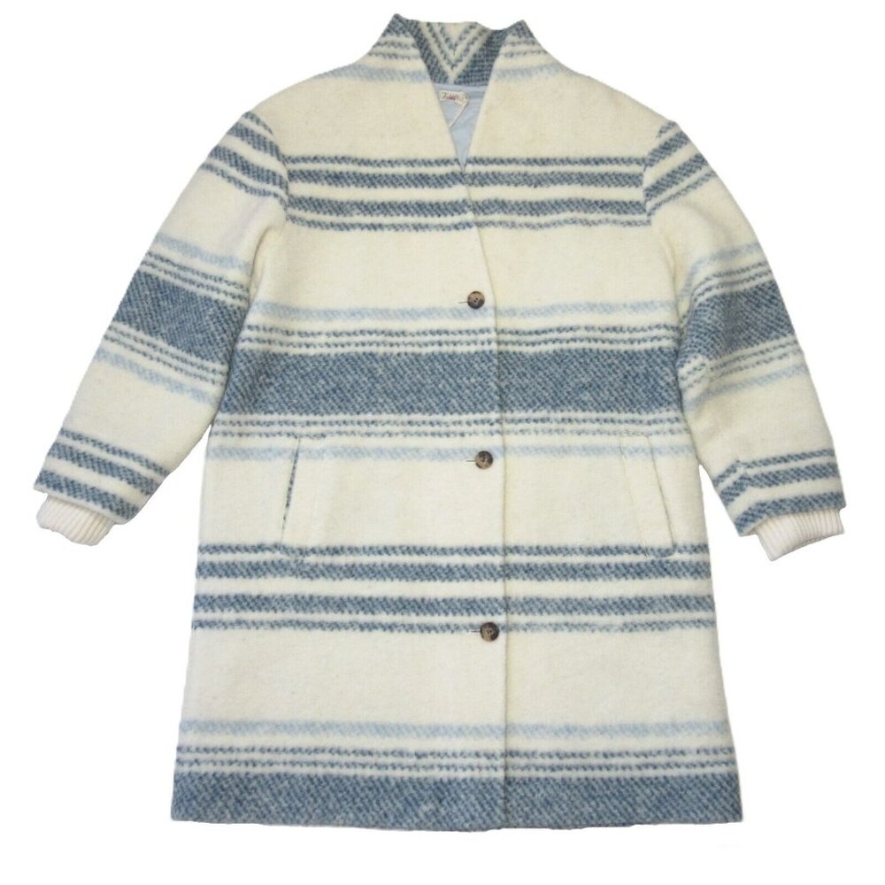NWT Faherty Denver Blanket Coat in Rise Stripe Wool Blend Cocoon Jacket L $398